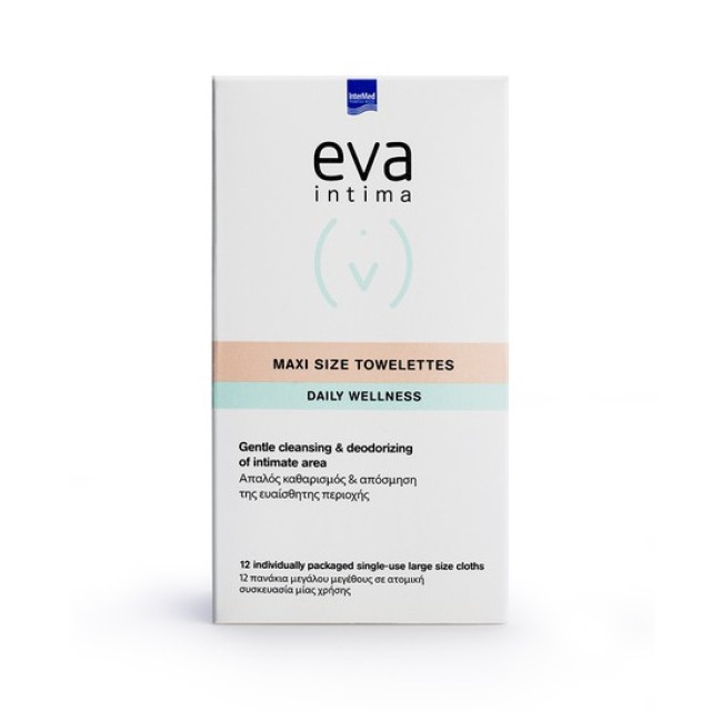 Intermed Eva Intima Maxi Size Towelettes Daily Wellness Απαλός Καθαρισμός & Απόσμηση της Ευαίσθητης Περιοχής 12 πανάκια