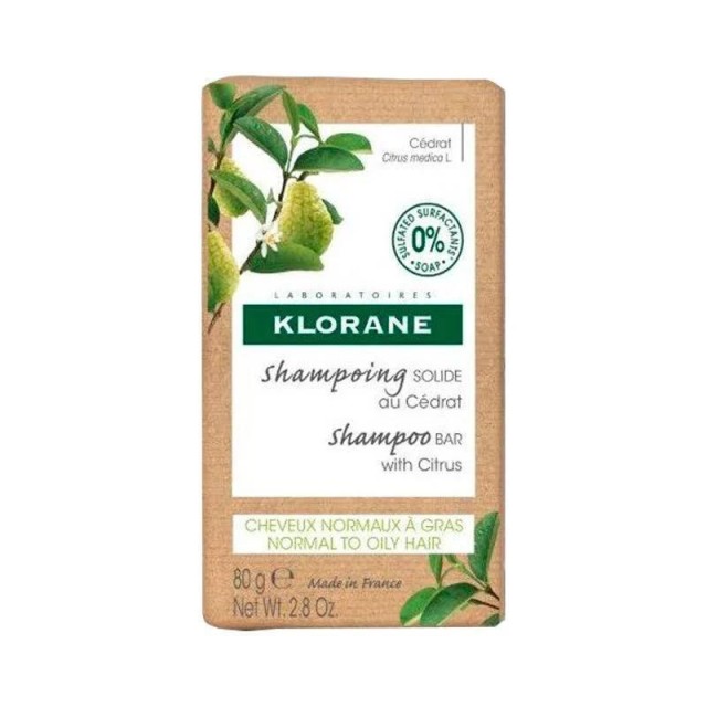 Klorane Shampoo Bar with Citrus Στέρεο Σαμπουάν με Κίτρο για Κανονικά Μαλλιά με Τάση Λιπαρότητας, 80gr