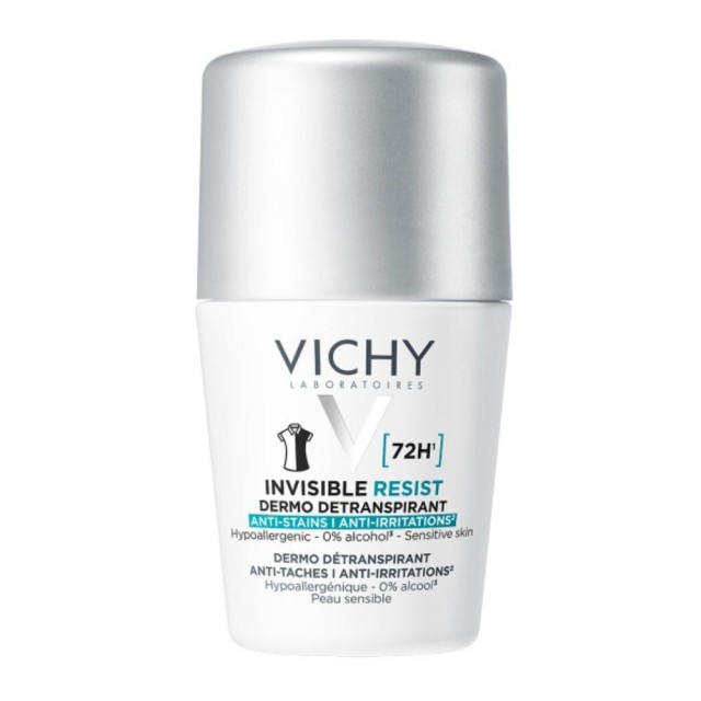 Vichy Invisible Resist 72H Αποσμητικό Roll-On Κατά των Σημαδιών & της Έντονης Εφίδρωσης, 50ml