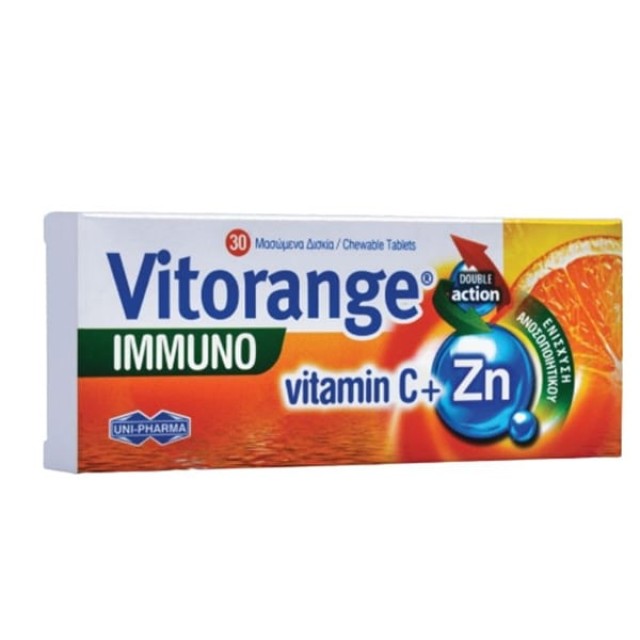 Uni-Pharma Vitorange Immuno Vitamin C + Zn 30 Μασώμενα Δισκία