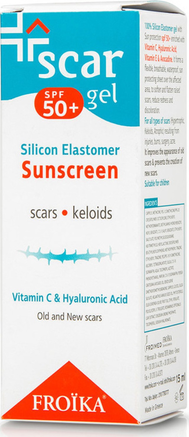 Froika Scar Gel SPF50+ Τζελ Σιλικόνης με Υαλουρονικό Οξύ κατά των Ουλών με αντηλιακή προστασία, 15ml