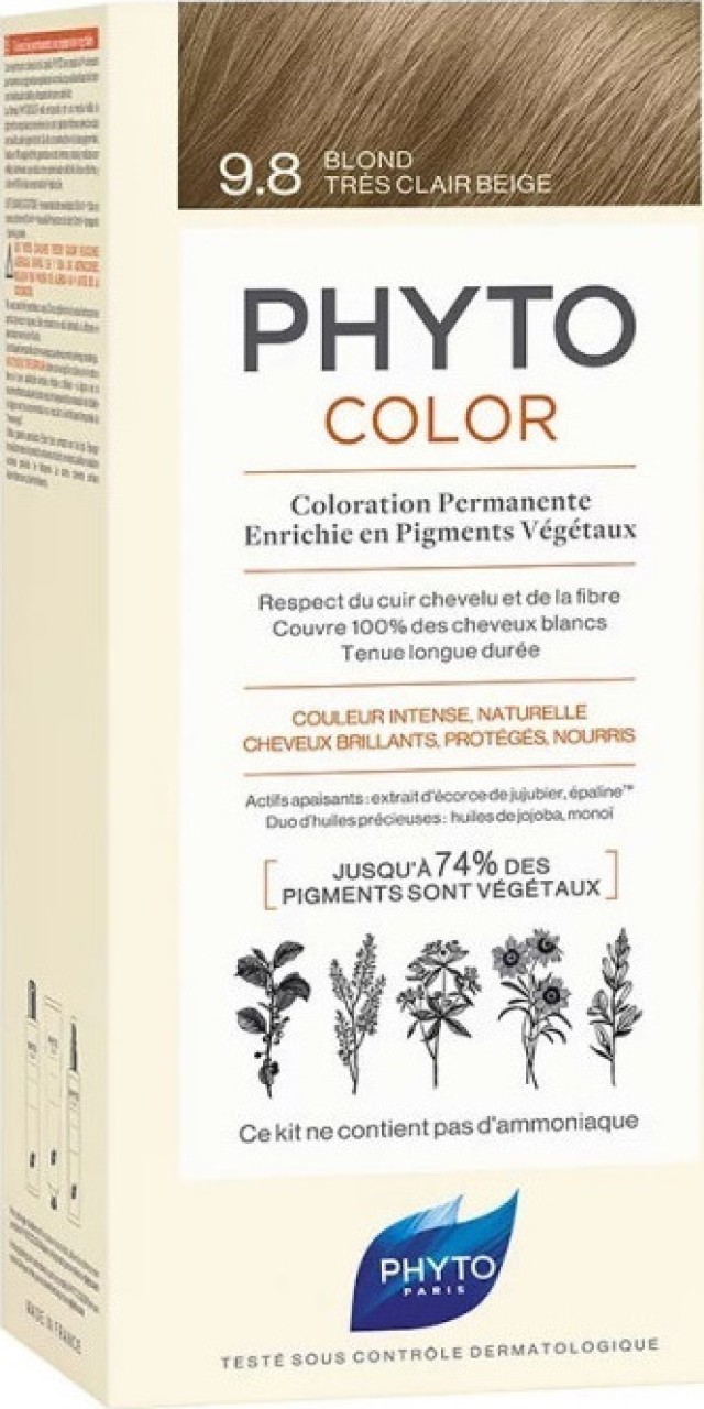 Phyto Phytocolor Μόνιμη Βαφή No9.8 Very Light Beige Blonde Ξανθό Πολύ Ανοιχτό Μπεζ, 50ml