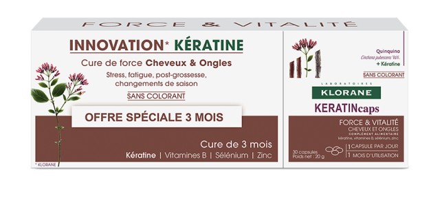 Klorane Set Keratin Caps Συμπλήρωμα Διατροφής για Δυνατά Μαλλιά & Νύχια Με Κερατίνη 3x30caps 2+1 Δώρο