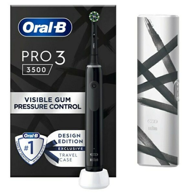 Oral-B Pro 3 3500 Design Edition Black Επαναφορτιζόμενη Ηλεκτρική Οδοντόβουρτσα & Θήκη Ταξιδίου, 1τεμ.