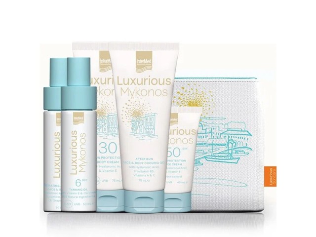 Intermed Promo Luxurious Suncare Mykonos Πακέτο Αντηλιακής Προστασίας + Δώρο Νεσεσέρ Μύκονος 5 τεμάχια