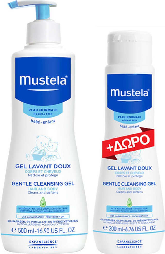 Mustela Gentle Cleansing Gel Αφροντούς για σώμα & μαλλιά 500ml με Αντλία & Δώρο 200ml, 1 τεμάχιο