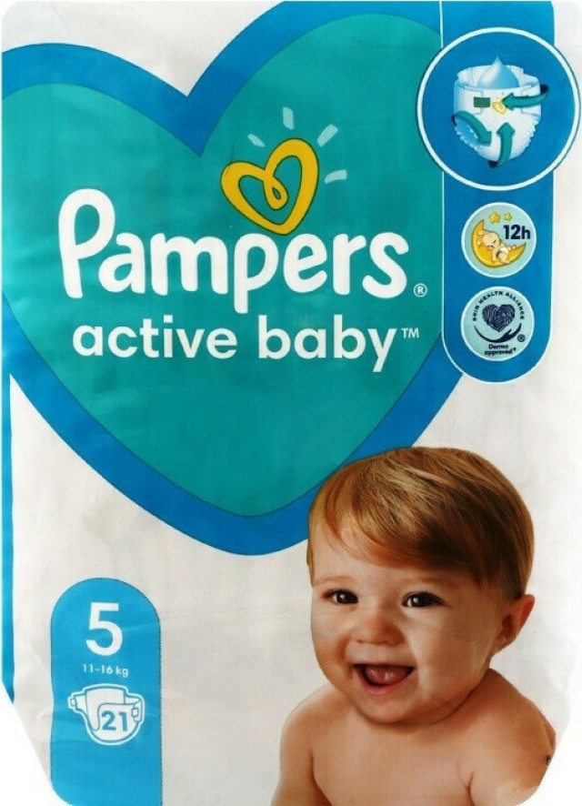 Pampers Πάνες με Αυτοκόλλητο Active Baby No. 5 για 11-16kg 21τμχ