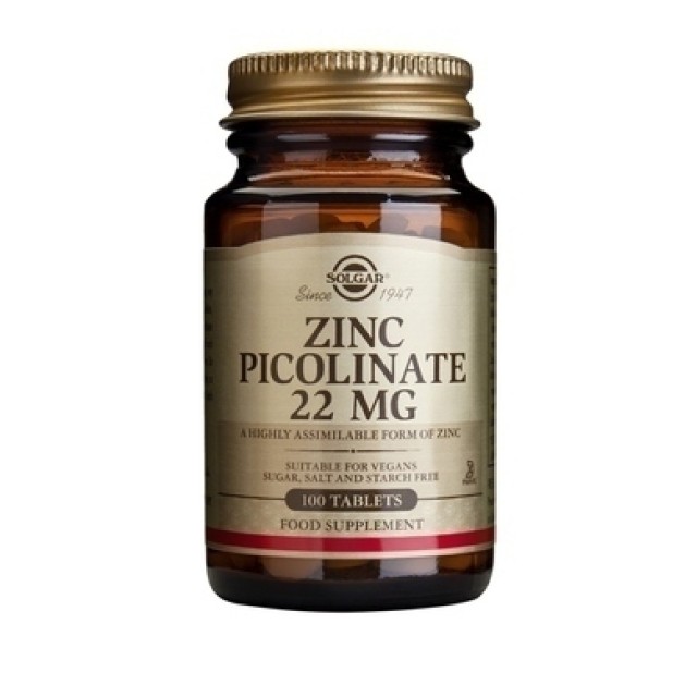 SOLGAR ZINC PICOLINATE 22mg tabs 100s