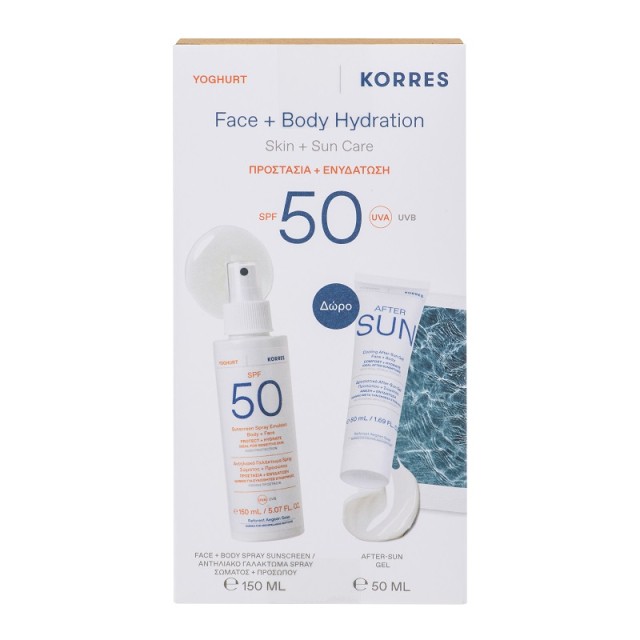 Korres Promo Pack Yoghurt Αντηλιακό Γαλάκτωμα Spray Προσώπου & Σώματος SPF50 150ml + Δώρο After Sun Gel Προσώπου + Σώματος 50ml