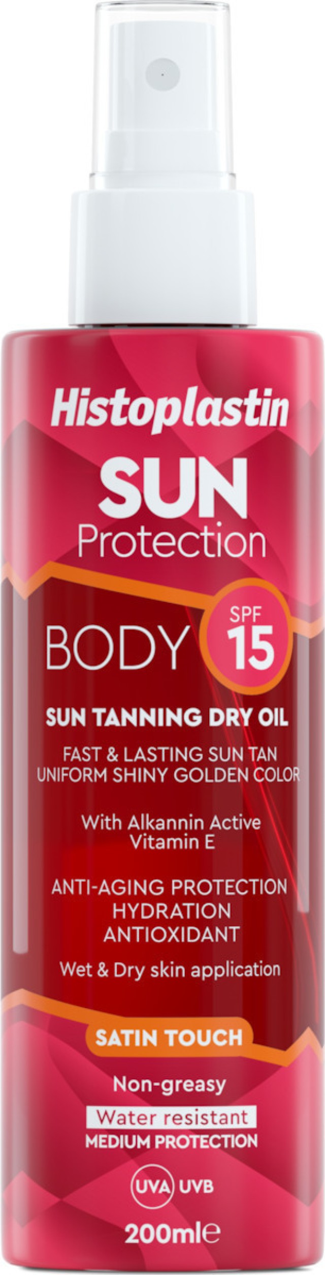 Heremco Histoplastin Sun Protection Tanning Dry Oil Body Satin Touch Αντηλιακό για το Σώμα SPF15 σε Spray 200ml